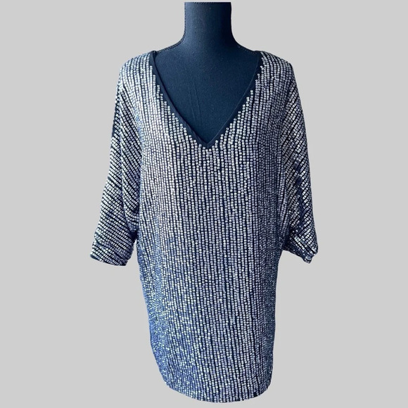 Marciano Sequins V Neck Dolman Sleeve  Oversized Tunics Mini Dress - Picture 1 of 15
